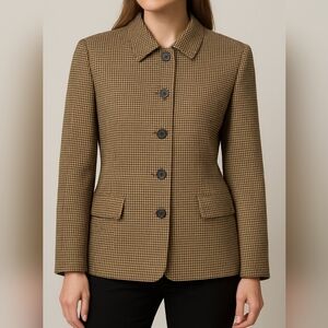 Vintage TALBOTS Tan and Brown Houndstooth Wool Blazer - Size 6
